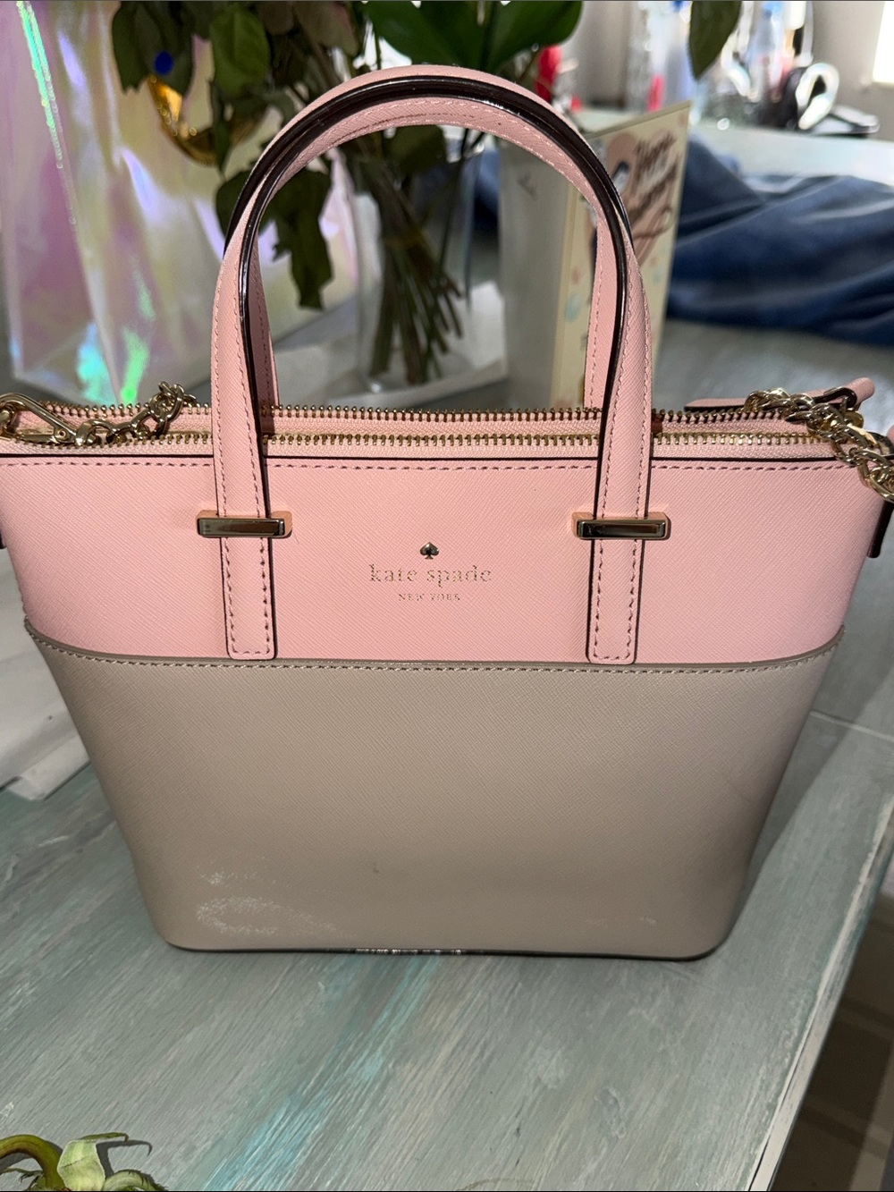 Kate Spade - Pink and Taupe Two-Tone Saffiano Satchel